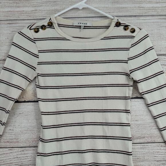 Frame‎ Denim Button Shoulder Striped Long Sleeve Top Women's XS White/Blue/Red - Picture 3 of 11